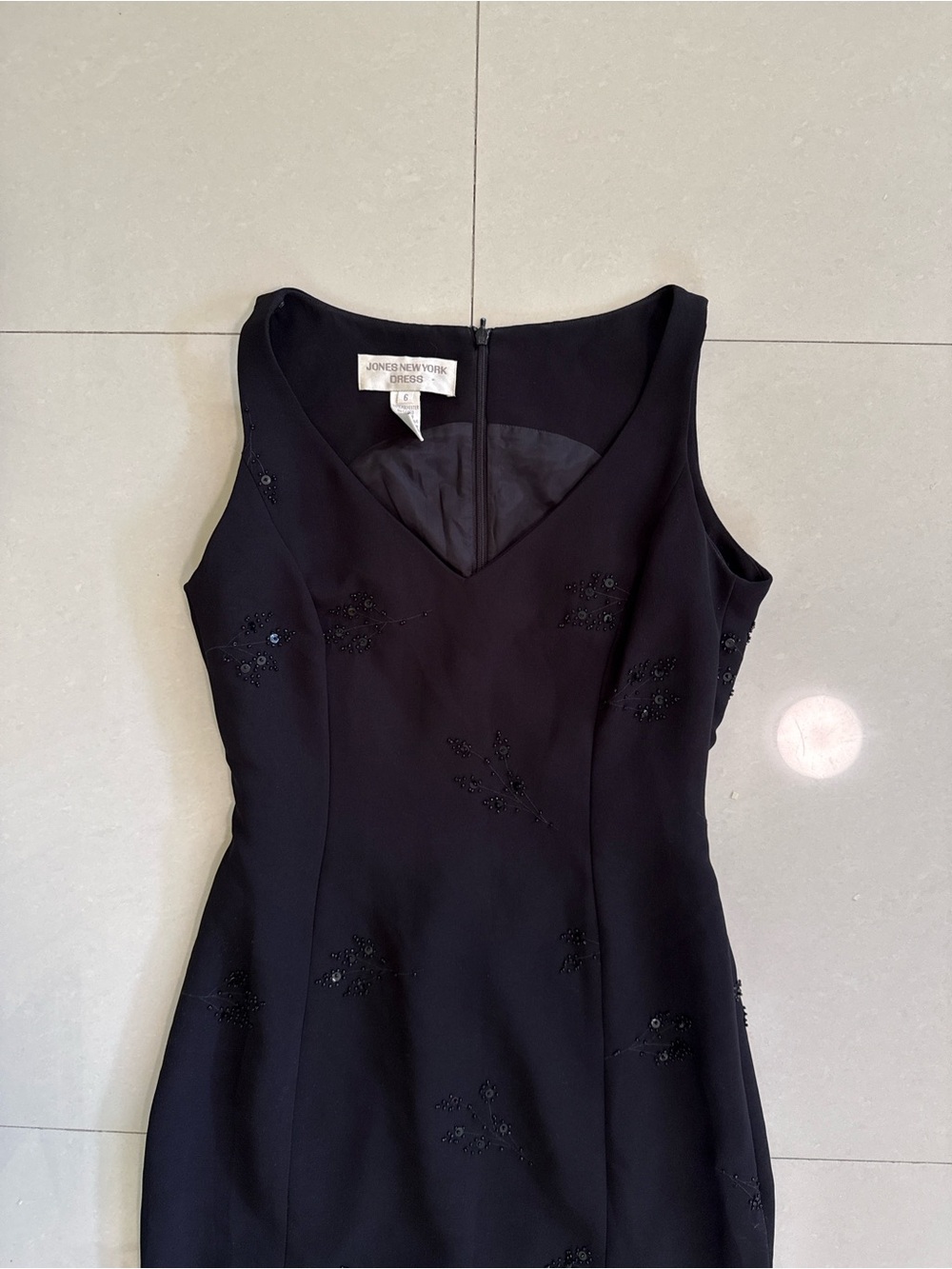 Jones New York Black Beaded V-Neck Midi Dress